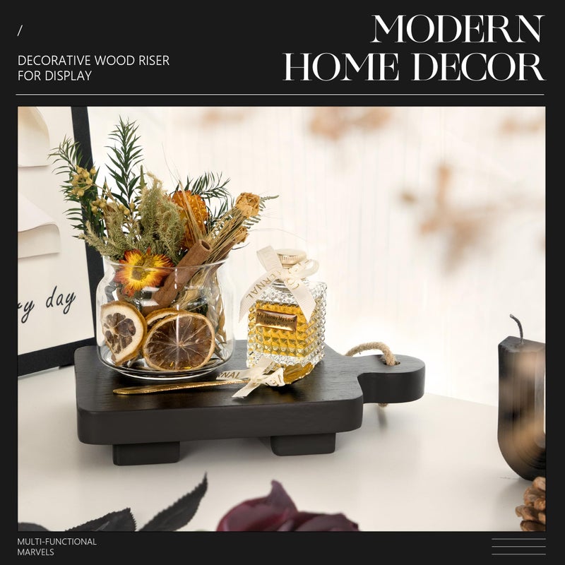 EOSAHR Modern Wooden Riser for Display Decorations: Decorative Pedestal Stand for Soap Dispenser Tray and Sponge Holder - Farmhouse Kitchen and Bathroom Counter Organizer for Home Decor (Black) - Image 2