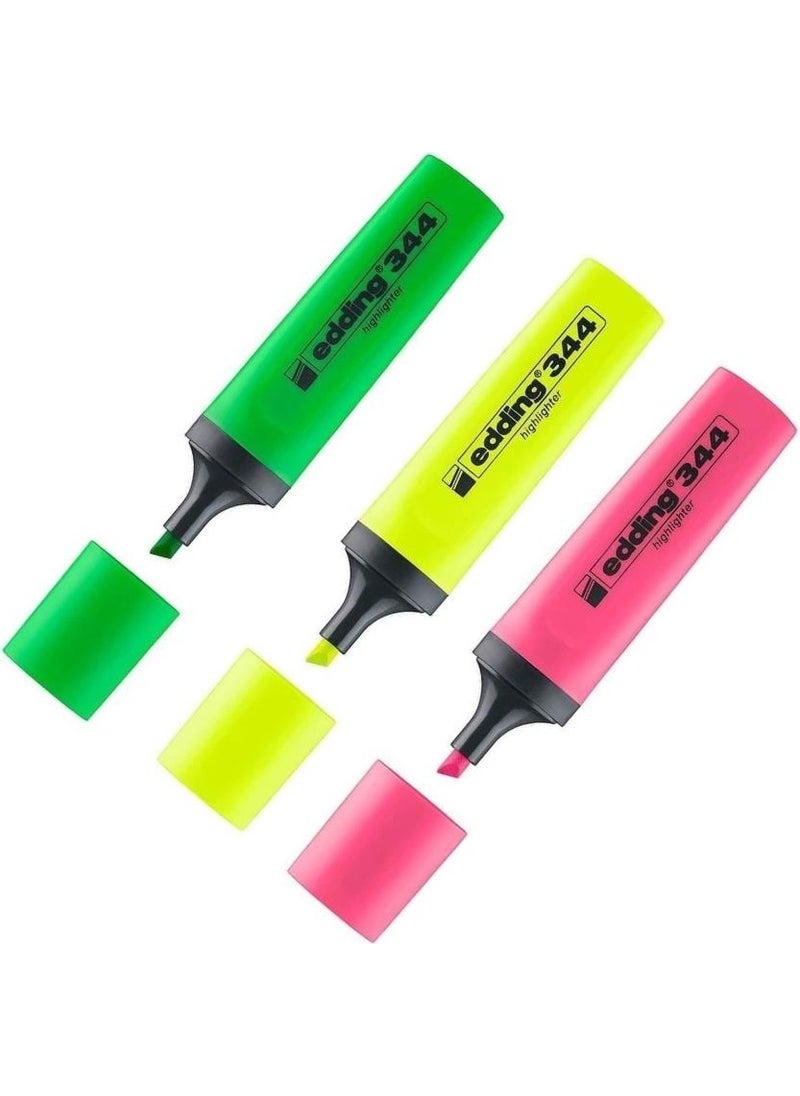 Edding Highlighter Pen (Green Yellow Pink) Marker Pen 3 Pieces 1 Pack Marker Pen Highlighter Colors 1 Pack  - Image 1
