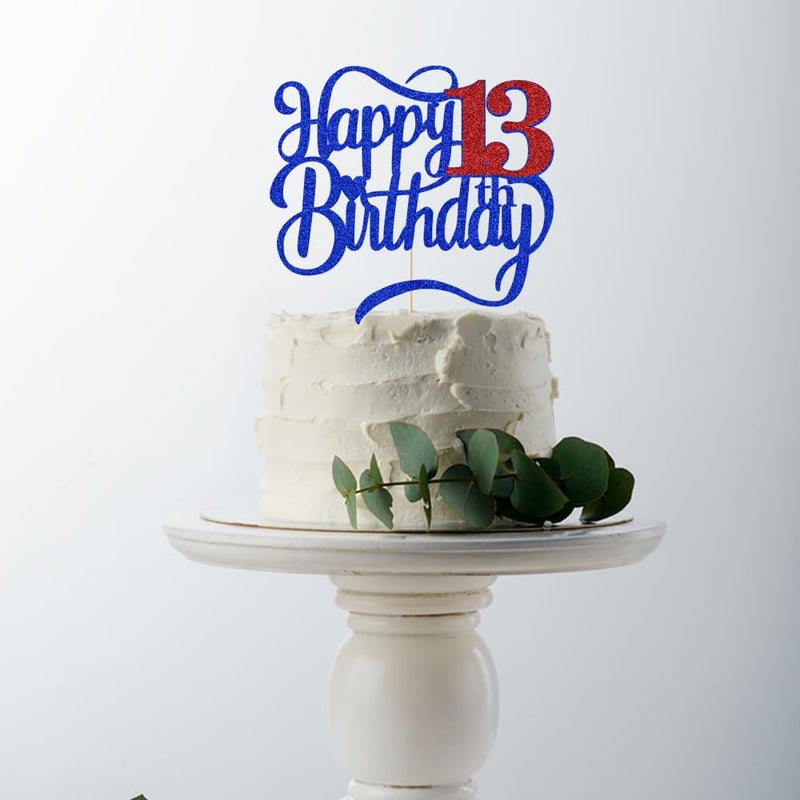 Qertesl Glitter Happy 13th Birthday Cake Topper-Hello 13 Cheers to 13 Years 13 Anniversary 13 Fabulous Cake Decor Boys and irls 13th Birthday Party Cake Decorations - Image 2