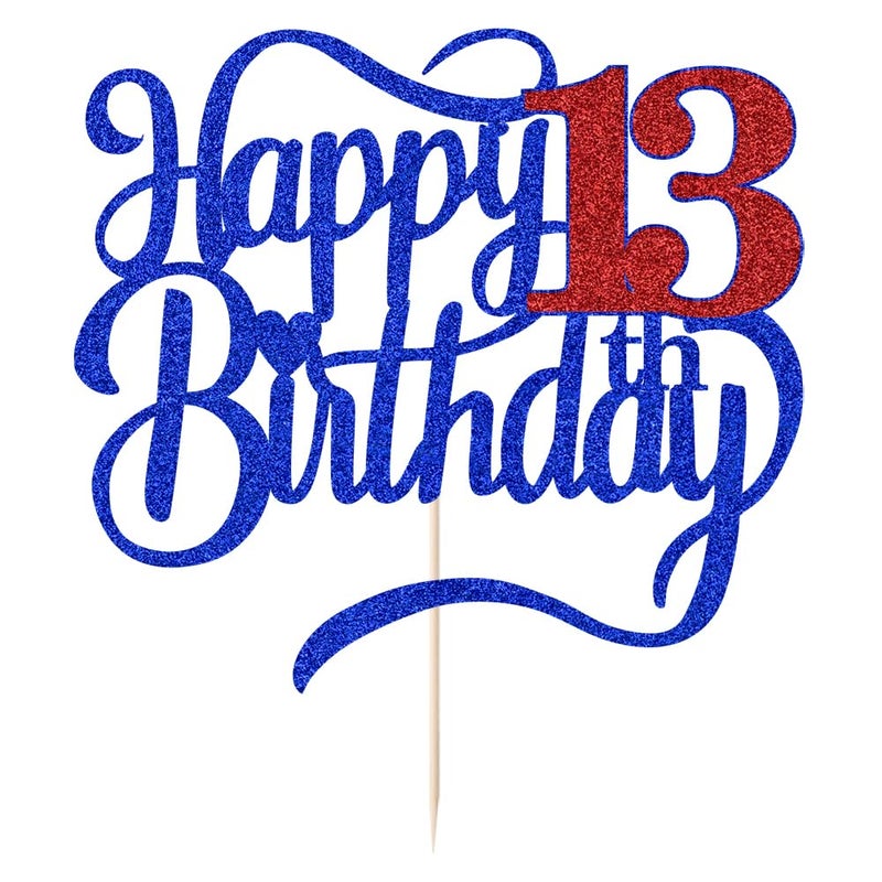 Qertesl Glitter Happy 13th Birthday Cake Topper-Hello 13 Cheers to 13 Years 13 Anniversary 13 Fabulous Cake Decor Boys and irls 13th Birthday Party Cake Decorations - Image 3