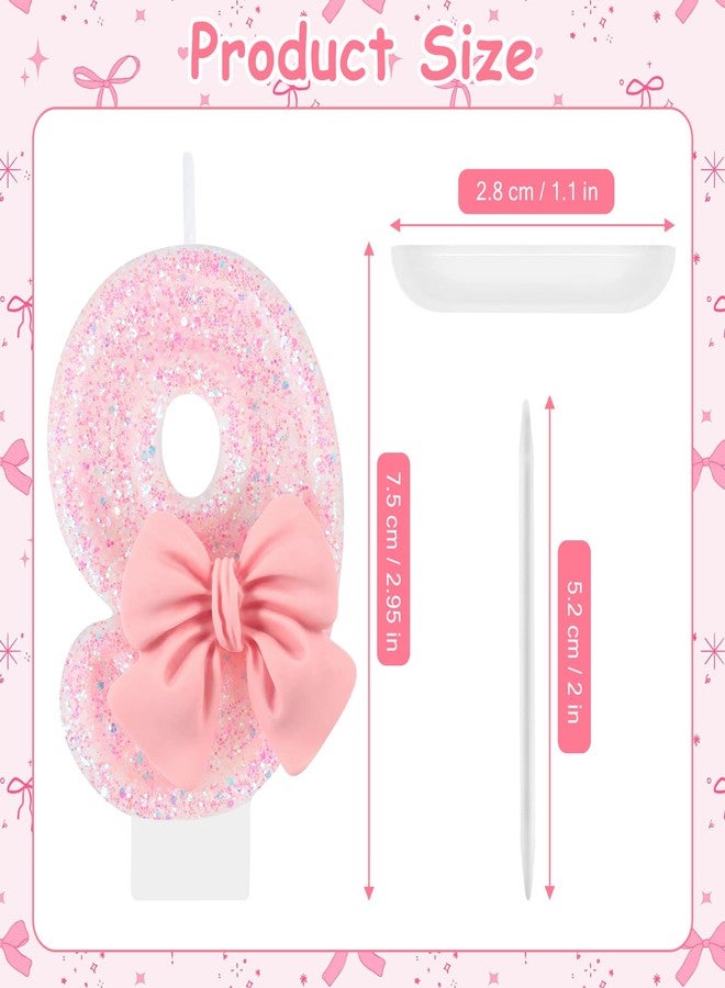 IDIJOLI Pink Birthday Candle Bow Number 9 Candle Cake Topper Cupcake Decor 9th Birthday Party Decorations Anniversary Celebrations Supplies Favors - Image 3