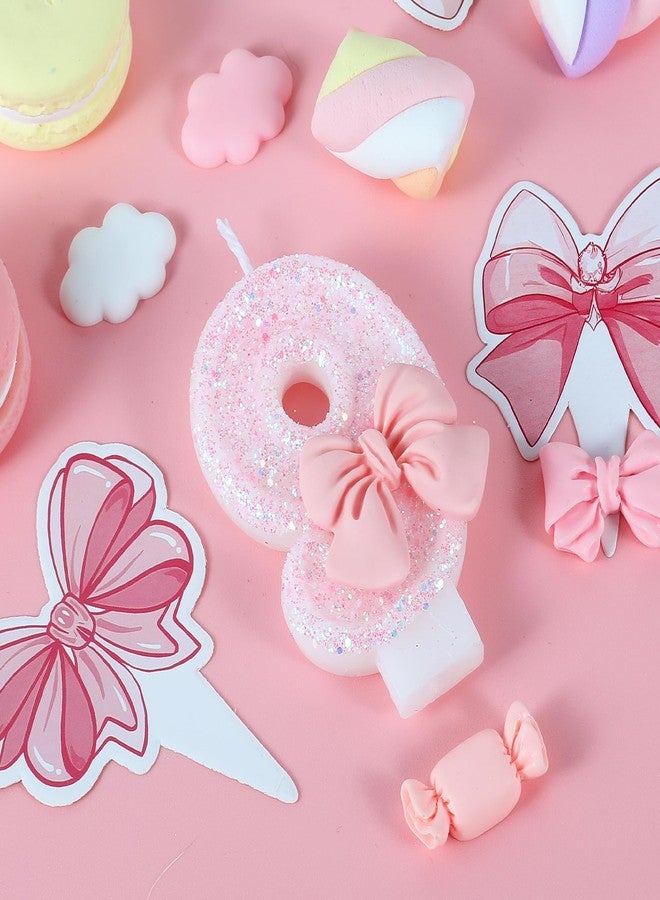 IDIJOLI Pink Birthday Candle Bow Number 9 Candle Cake Topper Cupcake Decor 9th Birthday Party Decorations Anniversary Celebrations Supplies Favors - Image 2