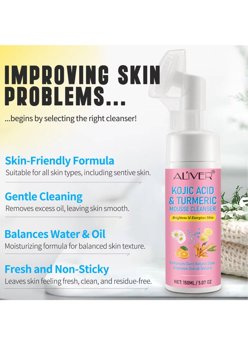 ALIVER 40Pcs Kojic Acid and Turmeric Cleansing Pads & Cleansing Foam 150ml Kojic Acid Pads and Mousse Reduce Dark Spots Balance Oil & Water Remove Excess Keratin Clean Oil & Refines Pores - Image 5