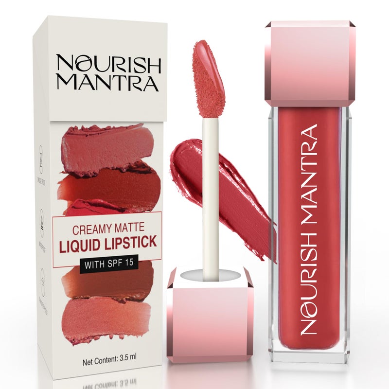NOURISH MANTRA Khilkhilata Coral Lipstick 35ml Matte Liquid Lipstick with SPFWater ProofSmudge ProofTransfer ProofLong LastingSuits All Skin Tones