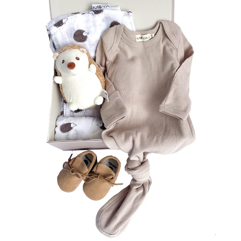 MOYA Baby Gift Box â€“ Newborn Keepsake Box for Boy and Girl, Baby Clothes, Knotted Gown and Swaddle Blanket, Baby Shower Gifts Set for Unisex in a Box and a Basket, Baby Welcome Box, Baby Registry. - Image 1