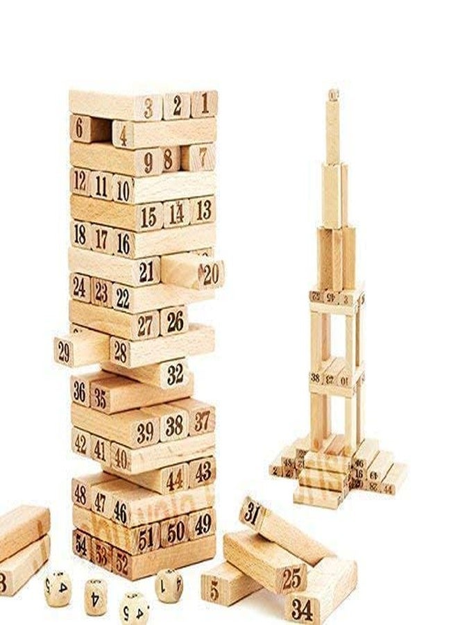 UMANATH Wooden Building Blocks Puzzle Game 54 Pcs Challenging 4pcs Dice Wooden Blocks Stacking Game Maths,Tumbling Tower 54 Pcs with 4 Dices Game for Adults & Kids. - Image 4