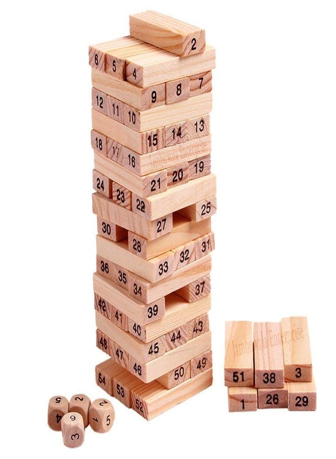 UMANATH Wooden Building Blocks Puzzle Game 54 Pcs Challenging 4pcs Dice Wooden Blocks Stacking Game Maths,Tumbling Tower 54 Pcs with 4 Dices Game for Adults & Kids. - Image 1