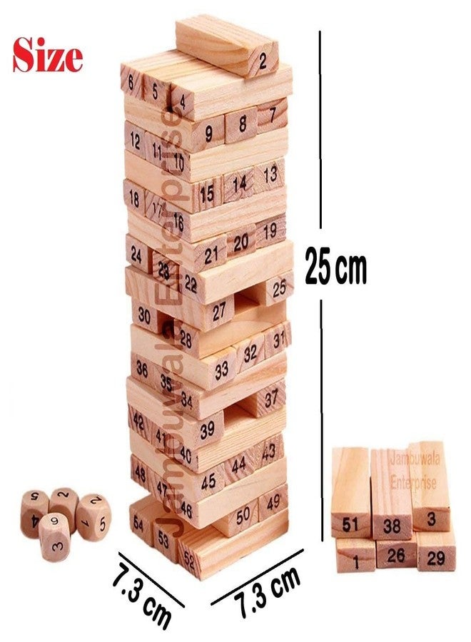 UMANATH Wooden Building Blocks Puzzle Game 54 Pcs Challenging 4pcs Dice Wooden Blocks Stacking Game Maths,Tumbling Tower 54 Pcs with 4 Dices Game for Adults & Kids. - Image 2