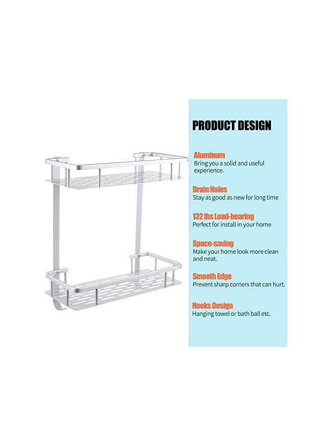 راكسوم رف حمام من الطبقة مثبت على الحائط بدون حفر سلة تخزين الدش شديدة التحمل من الألومنيوم - Image 3