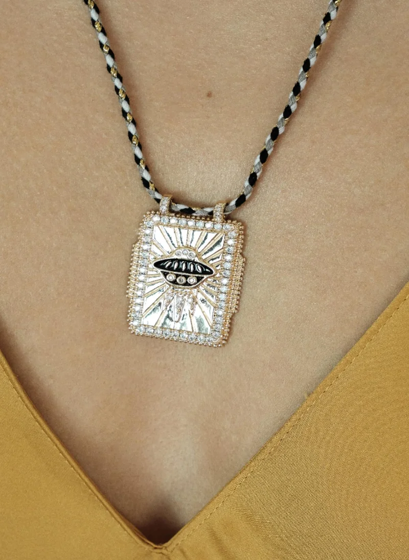 AMIE Dubai Black Necklace w/carabine stick aquamarine enamel for Women | Best Price UAE