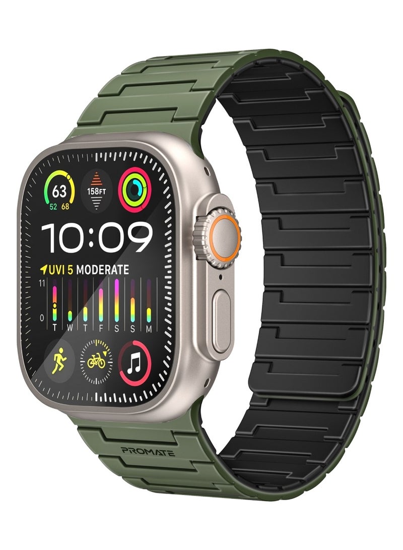 PROMATE Magnetic Apple Watch Band with Powerful N52+ Magnets, UV-Coated Silicone, Compatible with All Apple Watch Sizes and Series Including Ultra 1–2, Sweat-Resistant, Adjustable Fit, Luxurious Design, MagBand-MS Midnight Green - Image 1