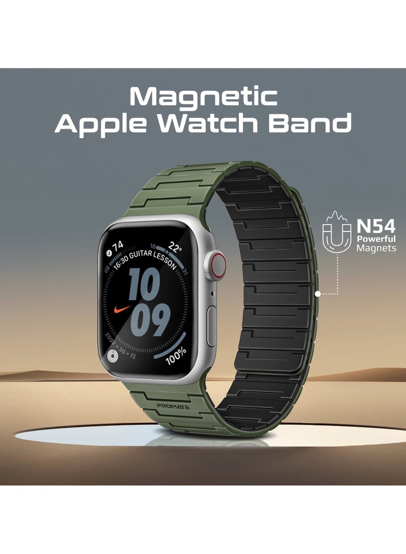 PROMATE Magnetic Apple Watch Band with Powerful N52+ Magnets, UV-Coated Silicone, Compatible with All Apple Watch Sizes and Series Including Ultra 1–2, Sweat-Resistant, Adjustable Fit, Luxurious Design, MagBand-MS Midnight Green - Image 2