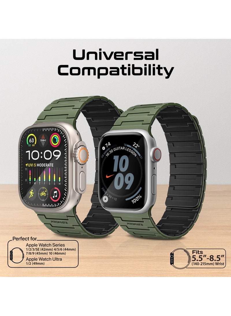 PROMATE Magnetic Apple Watch Band with Powerful N52+ Magnets, UV-Coated Silicone, Compatible with All Apple Watch Sizes and Series Including Ultra 1–2, Sweat-Resistant, Adjustable Fit, Luxurious Design, MagBand-MS Midnight Green - Image 5