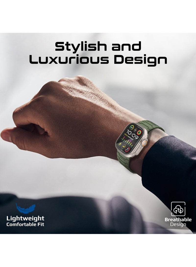 PROMATE Magnetic Apple Watch Band with Powerful N52+ Magnets, UV-Coated Silicone, Compatible with All Apple Watch Sizes and Series Including Ultra 1–2, Sweat-Resistant, Adjustable Fit, Luxurious Design, MagBand-MS Midnight Green - Image 3