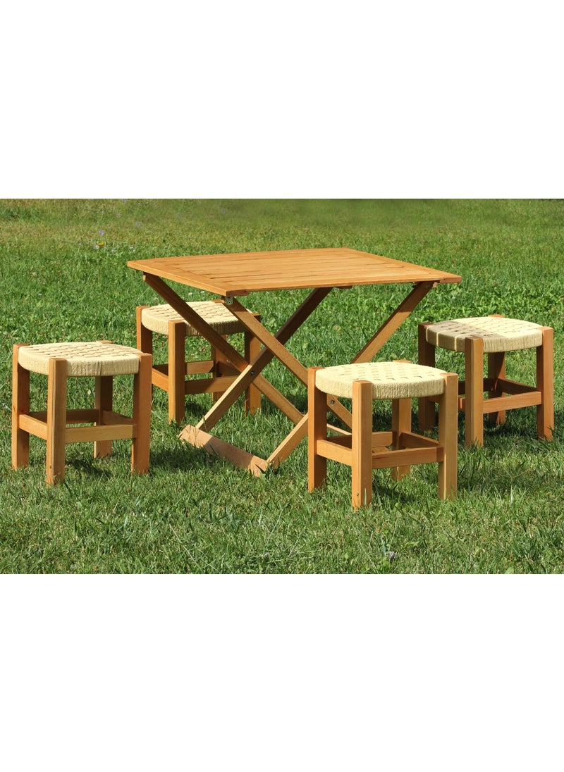 Bal-Kar Wooden Wicker Braided Stool Natural Color  - Image 5