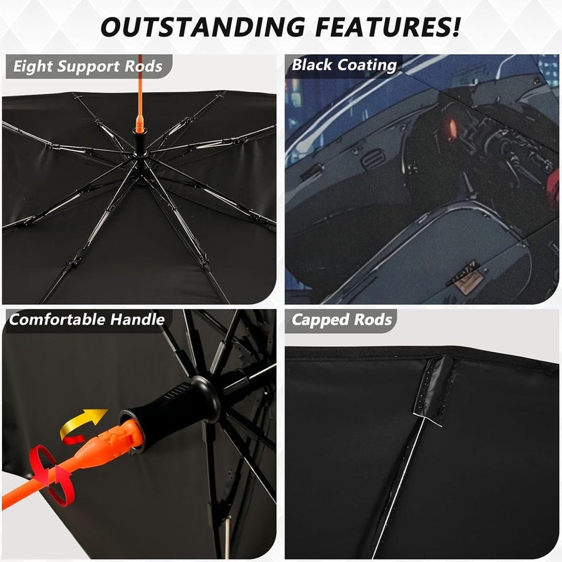Windshield Sun Shade Umbrella Anime Woman Motor – Fashion Design, Protect Car from Sun & Heat Damage, Easy Store, Universal Fit 55” x 27.5” - Image 4