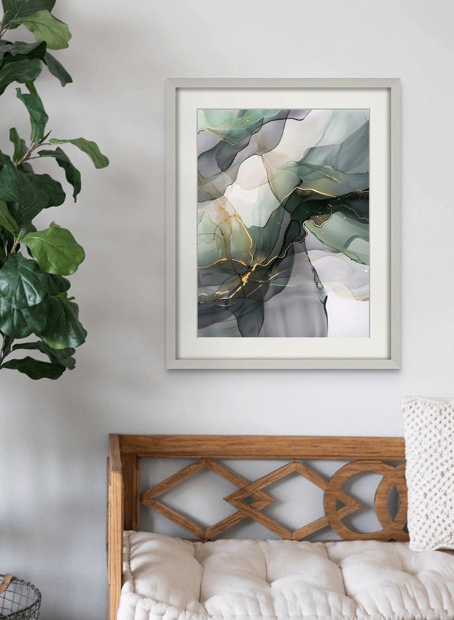 Art Decor Art Decor Dark Green and Grey Water Color Ink Style Abstract Art with Gold Accents Wall Art with Matboard Framed Fine Art Wall Décor for Living Room Bedroom Dining Room Office Gifting - Image 2