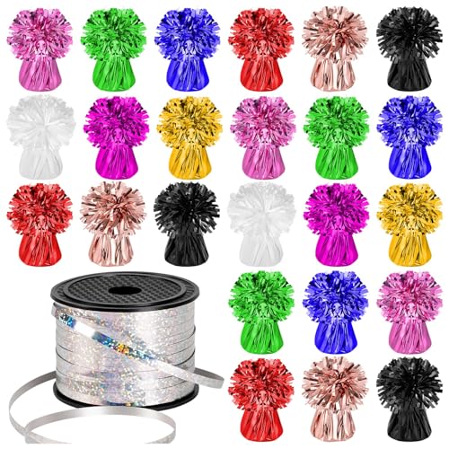 KVCSYAW 24 PCS Balloon Weights Metallic Anchor, Balloon Holder Heavy Weights with 1 Roll Iridescent Crimped Ribbon for Balloons Table Party Favor Birthday Decor(Colorful) - Image 1
