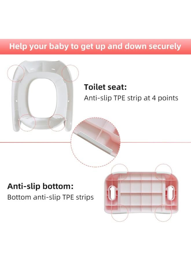 Toddler Potty Training Toilet Seat with Ladder & Handles – Pink/White - Image 3