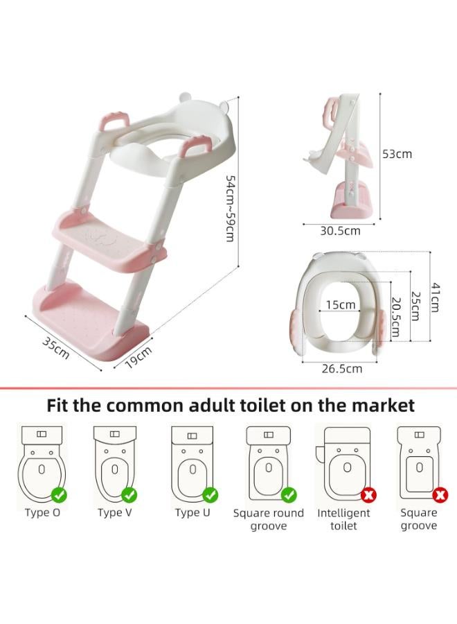 Toddler Potty Training Toilet Seat with Ladder & Handles – Pink/White - Image 4
