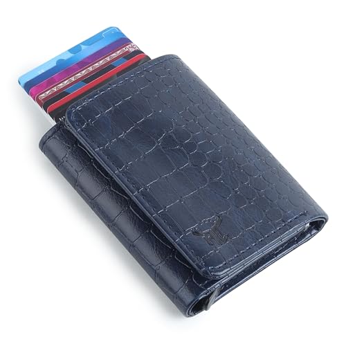 Highlark Leather Pop-Up Card Holder Wallet – RFID Protected Vegan Leather Cardholder for Men & Women | Slim Aluminium Case | Quick Access | Holds 8–9 Cards | Minimal Luxury Wallet - Image 1