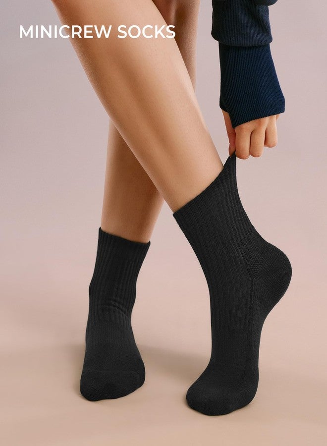 FITRELL Mini Crew Socks for Women, Athletic Thick Cushioned Running Ankle Socks 5-6 Pairs, Black, M - Image 5