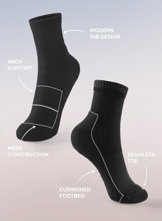 FITRELL Mini Crew Socks for Women, Athletic Thick Cushioned Running Ankle Socks 5-6 Pairs, Black, M - Image 4
