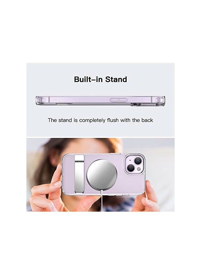 جي تيك حافظة JETech بمسند لهاتف iPhone 14 Plus مقاس 6.7 بوصة، تدعم الشحن اللاسلكي، غطاء هاتف نحيف مقاوم للصدمات، حامل معدني ثلاثي الاتجاهات (شفاف) - Image 2