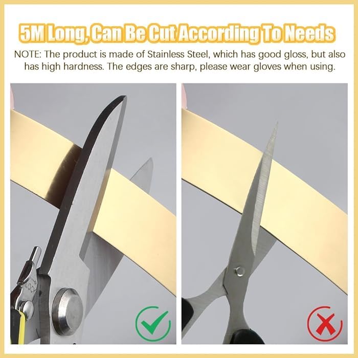 QZibeva 1 Inch Stainless Steel Gold Molding Wall Trim Stainless Steel Non_Adhesive Gold Trim Metalized Highlighter Trim Gold MirrorLike 8 Feet Length 50 ml PVD Glue Include - Image 3