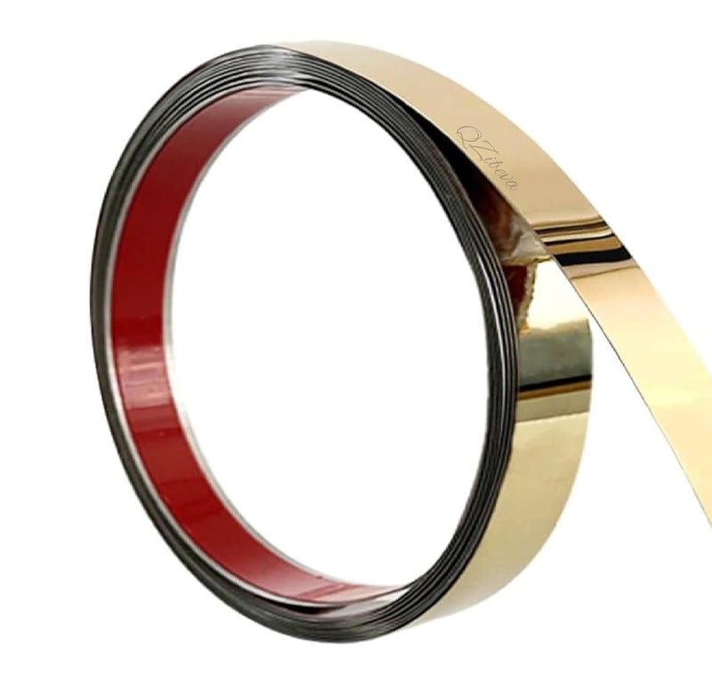 QZibeva 1 Inch Stainless Steel Gold Molding Wall Trim Stainless Steel Non_Adhesive Gold Trim Metalized Highlighter Trim Gold MirrorLike 8 Feet Length 50 ml PVD Glue Include - Image 2
