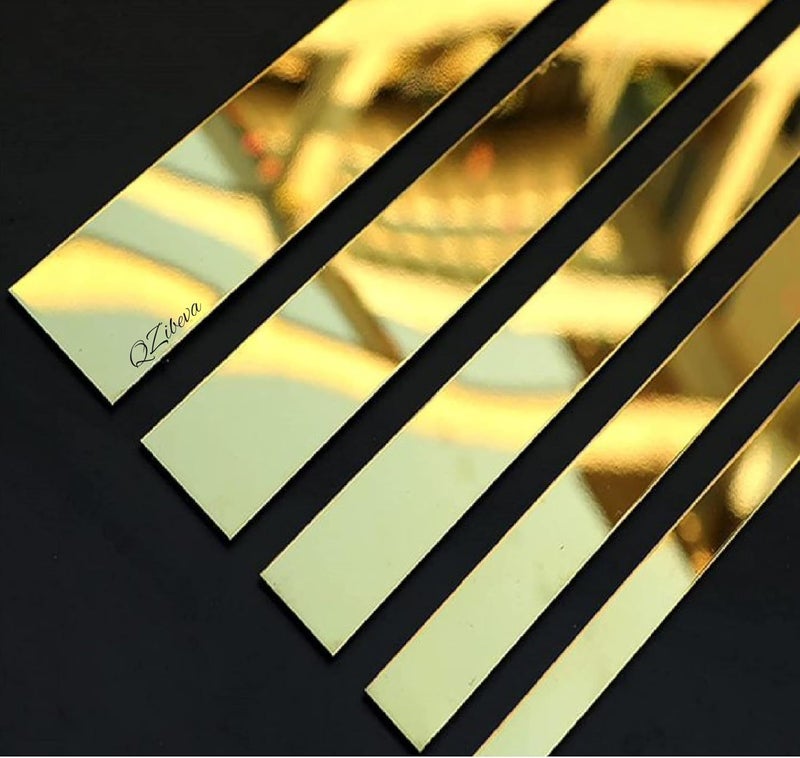 QZibeva 1 Inch Stainless Steel Gold Molding Wall Trim Stainless Steel Non_Adhesive Gold Trim Metalized Highlighter Trim Gold MirrorLike 8 Feet Length 50 ml PVD Glue Include - Image 1