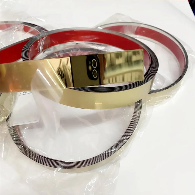 QZibeva 1 Inch Stainless Steel Gold Molding Wall Trim Stainless Steel Non_Adhesive Gold Trim Metalized Highlighter Trim Gold MirrorLike 8 Feet Length 50 ml PVD Glue Include - Image 4