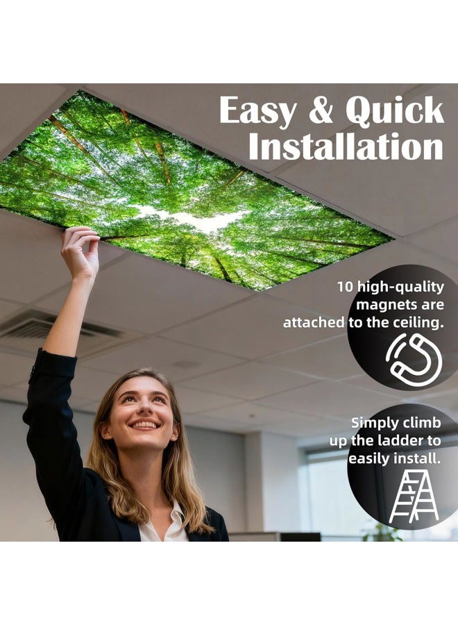 ANGSYLTH 4 Pcs Fluorescent Light Covers - Classroom, Office 4 x 2 Feet Flame Retardant Magnetic Covers for Ceiling Lights Filters (Spring & Forest) - Image 4