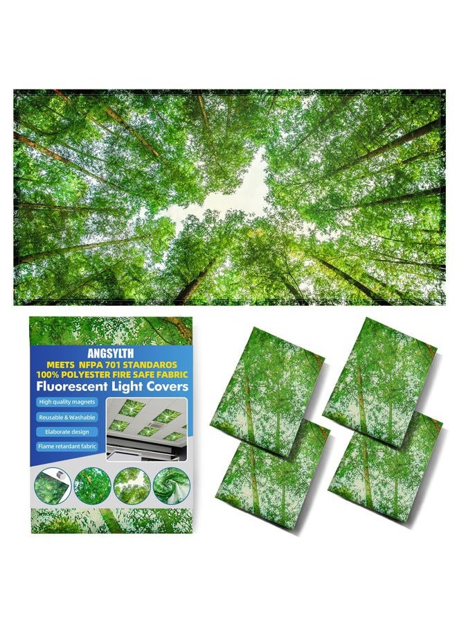 ANGSYLTH 4 Pcs Fluorescent Light Covers - Classroom, Office 4 x 2 Feet Flame Retardant Magnetic Covers for Ceiling Lights Filters (Spring & Forest) - Image 1