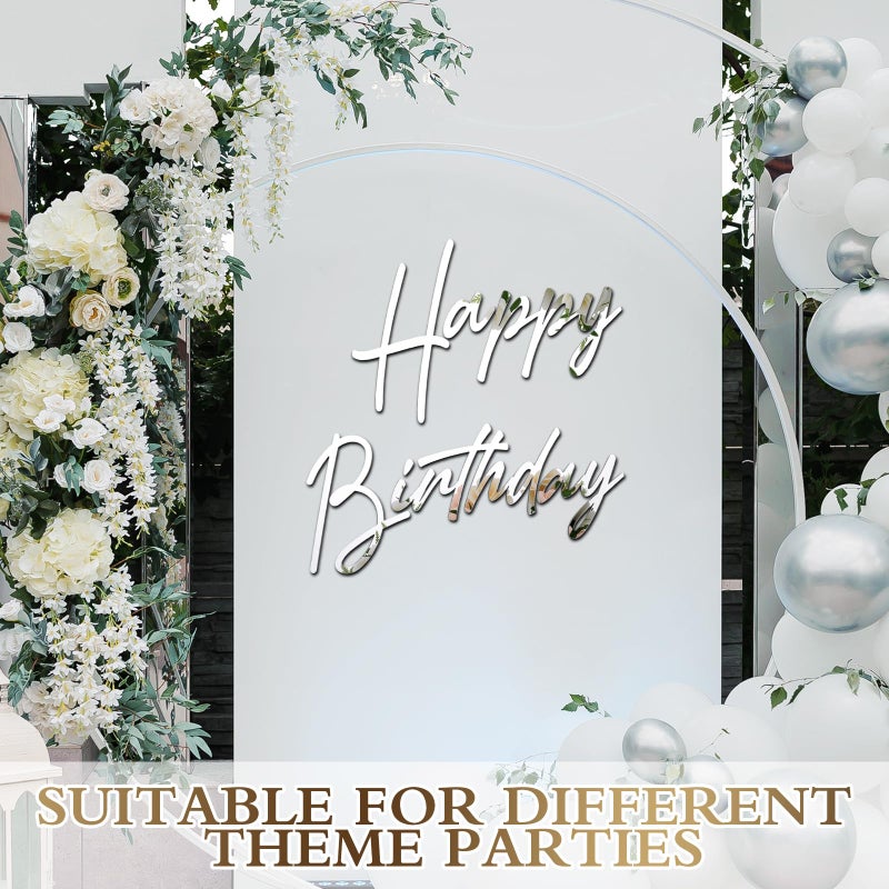 Yousoontic 23 x 20 Inches Happy Birthday Sign for Backdrop Large Happy Birthday Sticker Acrylic Mirror Decal Letter Sticker for Balloon Arch Party Sign Wall Decor, Peel Off The Acrylic Film (Silver) - Image 5