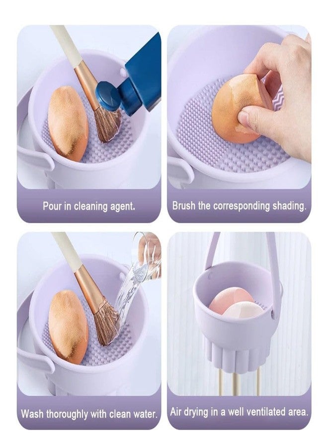 ACHARAJ 3 in 1 Makeup Brush Cleaning Bowl Beauty Egg Cleaning Tool Storage Set Brush Powder Puff Dry Cleaning Silicone Drying Shelf - Image 3