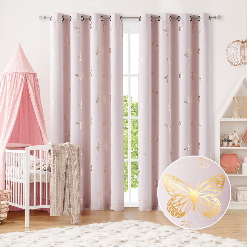 Jubilantex Jubilantex Pink and Gold Butterfly Blackout Curtains 95 Length for Baby Girls Nursery Bedroom 80 Blackout Grommet Window Treatment1 Pair Lavender PinkBaby Pink 