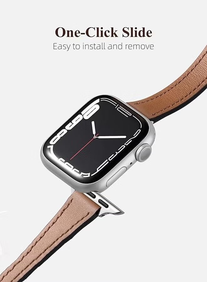 Slim Leather Bands Compatible with Apple Watch Band 38mm 40mm 41mm, Top Grain Leather Watch Thin Wristband for iWatch Ultra SE Series 9/ 8/ 7/ 6/ 5/ 4/ 3/ 2/ 1 - Image 5