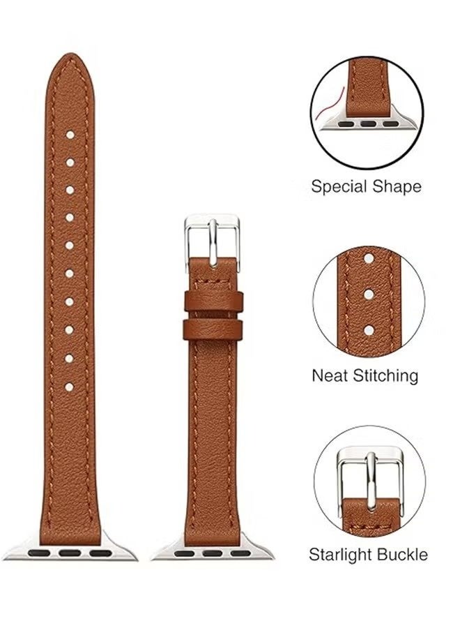 Slim Leather Bands Compatible with Apple Watch Band 38mm 40mm 41mm, Top Grain Leather Watch Thin Wristband for iWatch Ultra SE Series 9/ 8/ 7/ 6/ 5/ 4/ 3/ 2/ 1 - Image 3
