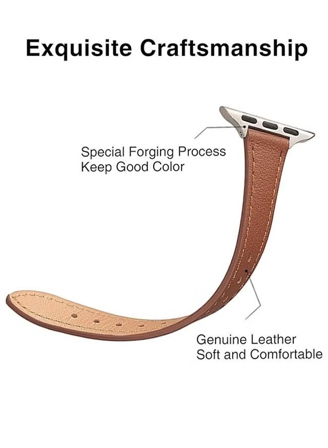 Slim Leather Bands Compatible with Apple Watch Band 38mm 40mm 41mm, Top Grain Leather Watch Thin Wristband for iWatch Ultra SE Series 9/ 8/ 7/ 6/ 5/ 4/ 3/ 2/ 1 - Image 2