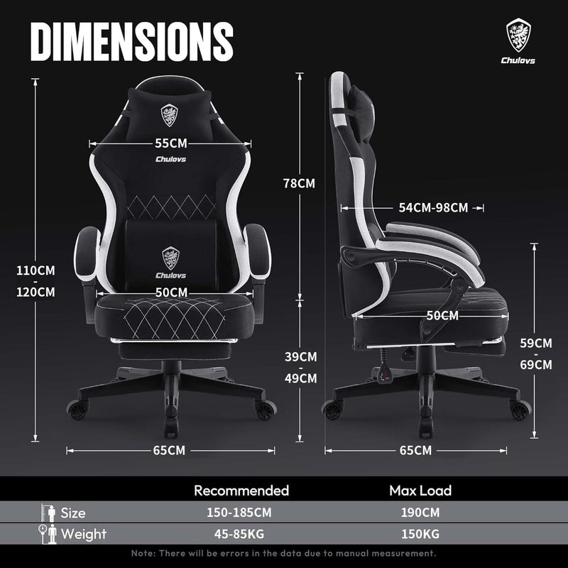 Trendy versatile build Chulovs Gaming chair Fabric with Spring Cushion, High Back Ergonomic Computer Chair with Footrest for Adults, Lumbar Support Swivel Game Chair for Office Gaming (Black) Balanced weight - Image 2