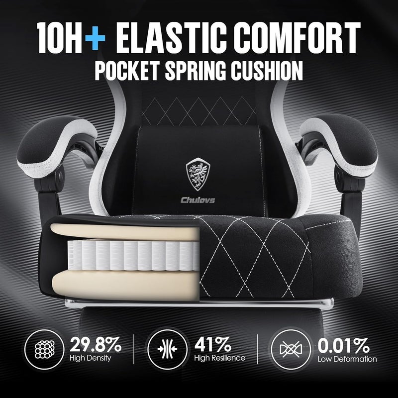 Trendy versatile build Chulovs Gaming chair Fabric with Spring Cushion, High Back Ergonomic Computer Chair with Footrest for Adults, Lumbar Support Swivel Game Chair for Office Gaming (Black) Balanced weight - Image 4