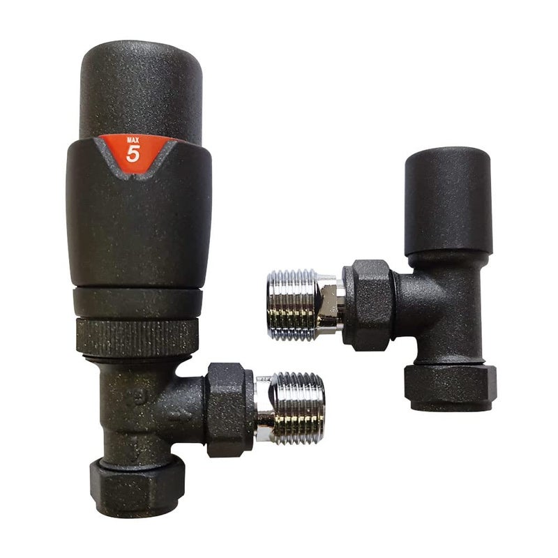 Generic Home Standard Anthracite Angled Thermostatic Radiator Valve TRV & Lock Shield Valve | For Heated Towel Rails & Central Heating Radiators  - Image 1