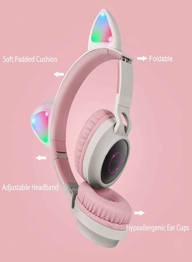 AKDC Wireless Bluetooth Headphones, Cat Ears Bluetooth Over Ear Headphones Volume Limiting,Led Lights, Fm Radio, Tf Card, Aux, Mic For Iphone/Ipad/Kindle/Laptop/Pc/Tv (Light Blue)  - Image 2
