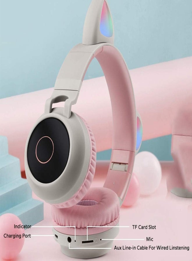 AKDC Wireless Bluetooth Headphones, Cat Ears Bluetooth Over Ear Headphones Volume Limiting,Led Lights, Fm Radio, Tf Card, Aux, Mic For Iphone/Ipad/Kindle/Laptop/Pc/Tv (Light Blue)  - Image 5
