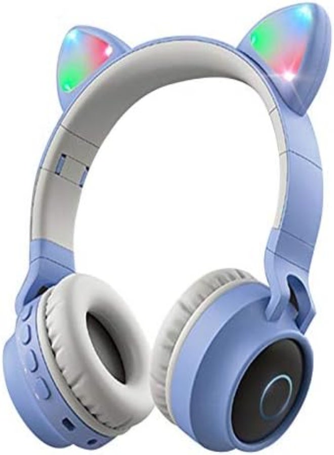 AKDC Wireless Bluetooth Headphones, Cat Ears Bluetooth Over Ear Headphones Volume Limiting,Led Lights, Fm Radio, Tf Card, Aux, Mic For Iphone/Ipad/Kindle/Laptop/Pc/Tv (Light Blue)  - Image 3