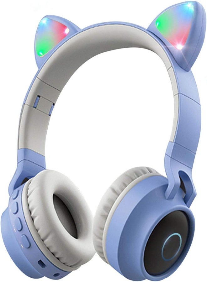 AKDC Wireless Bluetooth Headphones, Cat Ears Bluetooth Over Ear Headphones Volume Limiting,Led Lights, Fm Radio, Tf Card, Aux, Mic For Iphone/Ipad/Kindle/Laptop/Pc/Tv (Light Blue)  - Image 4
