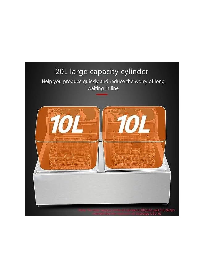 كيتسترون مقلاة عميقة مزدوجة، لوحة خضراء أنيقة، مقلاة بخزان مزدوج من الفولاذ المقاوم للصدأ مع سلتين. تحكم مزدوج في درجة الحرارة قابل للتعديل. مثالية للمنزل والمطاعم التجارية. 6 طول × 2، 2500 وات مع أغطية. - Image 4