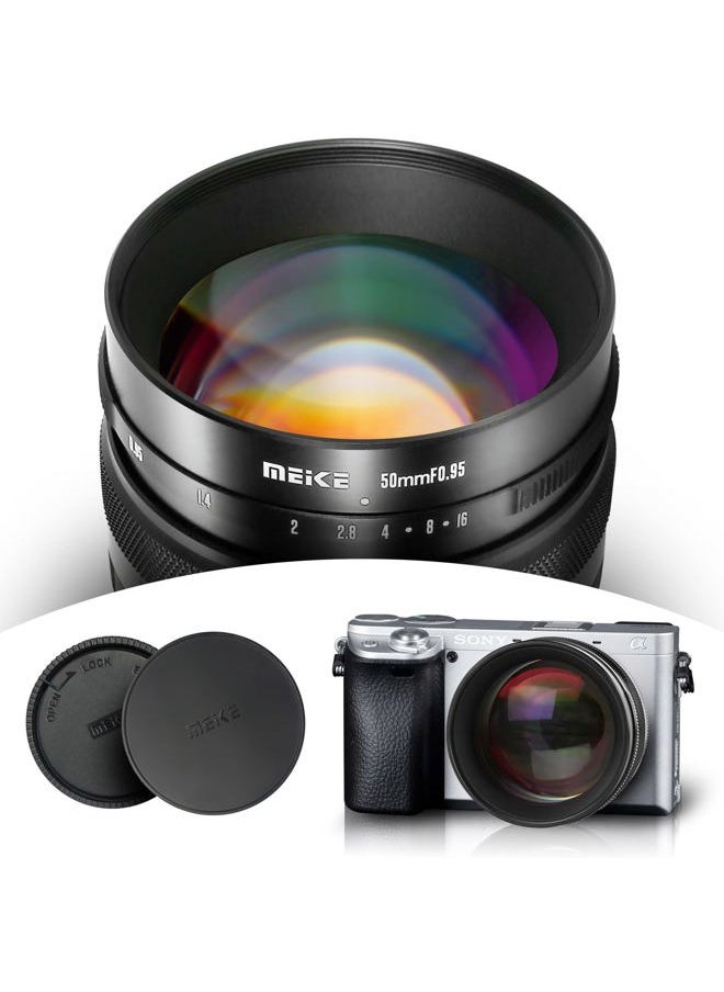 Meike - 50mm f0.95 Standard Aperture Manual Focus Fixed Lens APS-C Compatible with Sony E-Mount Mirrorless Cameras ZV-E10 ZVE10 II NEX 5R NEX 6 7 A6600 A6400 A5000 A5100 A6000 A6100 A6300 A6500 A3000 - Image 1