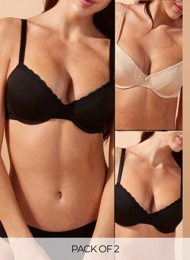 Splash FAV Set of 2 - Lace Detail Padded Demi Bra with Hook and Eye Closure and Antibacterial Protection - Image 1